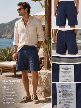 Denver Hayes Navy Cargo Shorts Mens 40 Utility Gorpcore Outdoor Casual Hiking